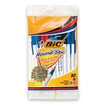 BIC ROUND STIC BALLPOINT PENS MEDIUM ASSORTED PACK 10