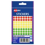 AVERY 932291 MULTIPURPOSE STICKERS CIRCLE 8MM ASSORTED PACK 416