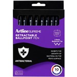 ARTLINE SUPREME ANTIMICROBIAL RETRACTABLE BALLPOINT PEN 10MM ASSORTED PACK 10