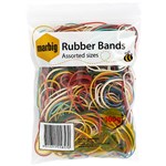 MARBIG RUBBER BANDS ASSORTED SIZE AND COLOUR 100G