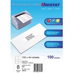UNISTAT 38934 MULTIPURPOSE LABEL 8UP 105 X 74MM WHITE PACK 100