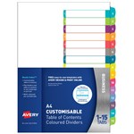 AVERY 922006 L741115 CUSTOMISABLE TABLE OF CONTENTS COLOURED DIVIDER 115 TAB A4