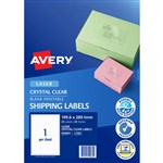 AVERY 959065 L7567 CRYSTAL CLEAR ADDRESS LABEL LASER 1UP CLEAR PACK 25