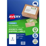 AVERY 959126 L7168EV ECO FRIENDLY LABELS LASER 2UP WHITE PACK 20