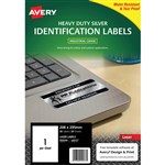 AVERY 959204 L6013 HEAVY DUTY LASER LABELS 1UP SILVER PACK 20