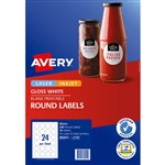 AVERY 980052 L7147 BLANK PRINTABLE LABELS ROUND LASERINKJET 24UP GLOSSY WHITE PACK 240