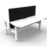 RAPIDLINE BOOST PLUS HEIGHT ADJUSTABLE DOUBLE SIDED WORKSTATION WITH SCREEN  CABLE TRAY 1800 X 750MM NATURAL WHITE TOP  WHITE FRAME  BLACK SCREEN