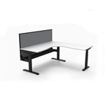 RAPIDLINE BOOST PLUS HEIGHT ADJUSTABLE CORNER WORKSTATION WITH SCREEN  CABLE TRAY 1800 X 1800 X 750MM NATURAL WHITE TOP  BLACK FRAME  GREY SCREEN
