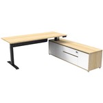 RAPIDLINE BOOST PLUS EXECUTIVE HEIGHT ADJUSTABLE WORKSTATION WITH MODESTY PANEL RHC 1800 X 900MM NATURAL OAKBLACK