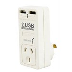 ITALPLAST POWER SINGLE ADAPTOR WITH SURGE PROTECTION  2 X USB WHITE