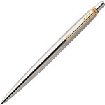 PARKER JOTTER BALLPOINT PEN MEDIUM BLUE INK STAINLESS STEEL GOLD TRIM