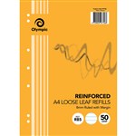 OLYMPIC R85 REINFORCED A4 LOOSE LEAF REFILL 7 HOLES 8MM RULED 50 PAGE 55GSM WHITE