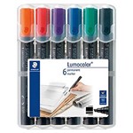 STAEDTLER 350 LUMOCOLOR PERMANENT MARKER CHISEL 50MM ASSORTED WALLET 6