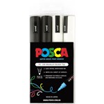 POSCA PC5M PAINT MARKER BULLET MEDIUM 25MM BLACK  WHITE PACK 4