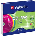 VERBATIM CDRW 700MB 1X4X COLOURED CASE PACK 5